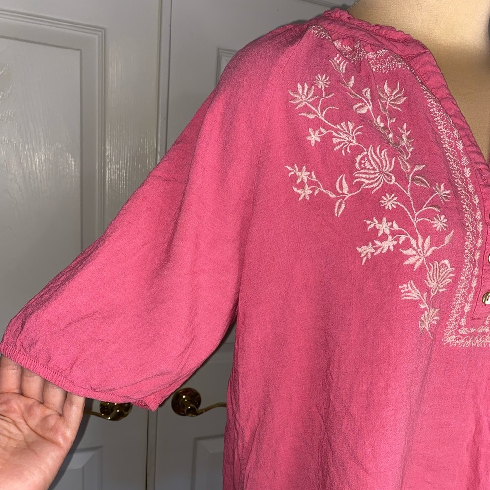 Westbound Pink Floral Embroidered Blouse, Boho Summer Top - Picture 4 of 7